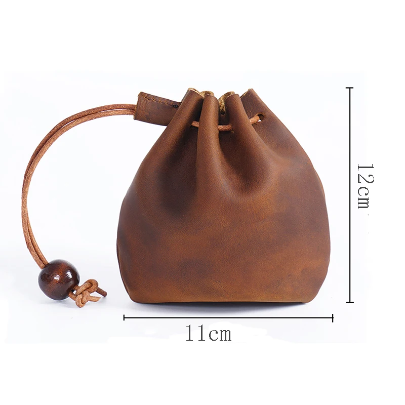 

Original Handmade Crazy Horse Leather Small Unisex Coin Purse Cow Leather Coins Money Pocket Retro Wallet Drawstring Storage Bag