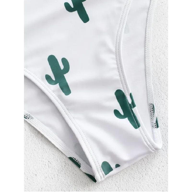 

New 2019 Sexy One Piece Swimsuit Female Print Leaves Cactus Bodysuit Brazilian Monokini Swimwear Women Bathing Suit Swimming