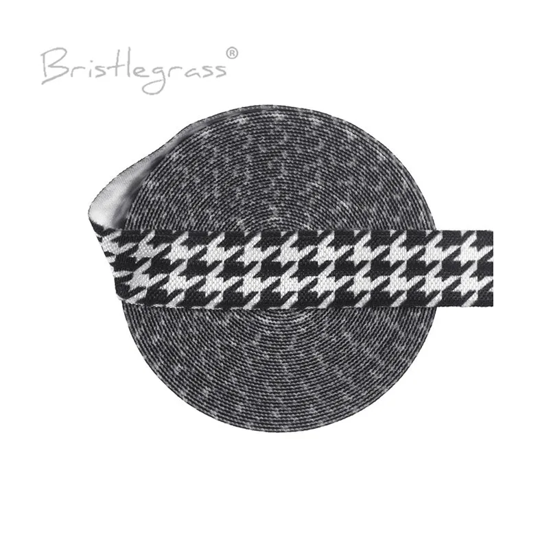 

BRISTLEGRASS 100 Yard by Roll 5/8" 15mm Houndstooth Print Foldover Elastic FOE Spandex Satin Band Hair Tie Tutu Dress DIY Sewing