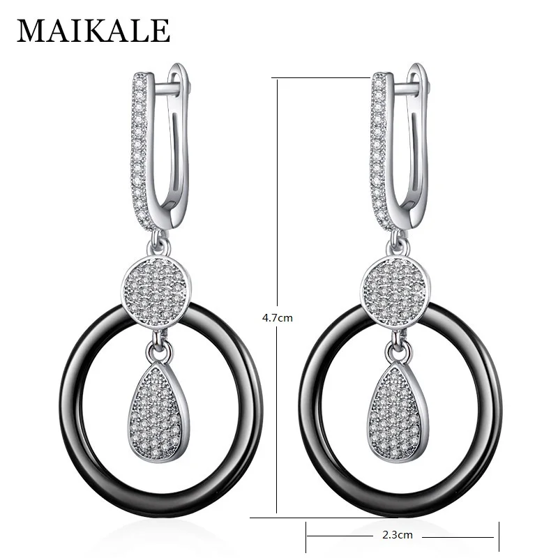 Женские серьги подвески MAIKALE круглые керамические с кубическим цирконием и