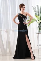 free shipping 2014 one shoulder new design brides maid dresses maxi custom size long vestidos formales black sexy prom dresses