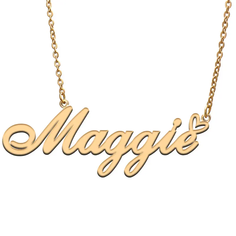 

Love Heart Maggie Name Necklace for Women Stainless Steel Gold & Silver Nameplate Pendant Femme Mother Child Girls Gift