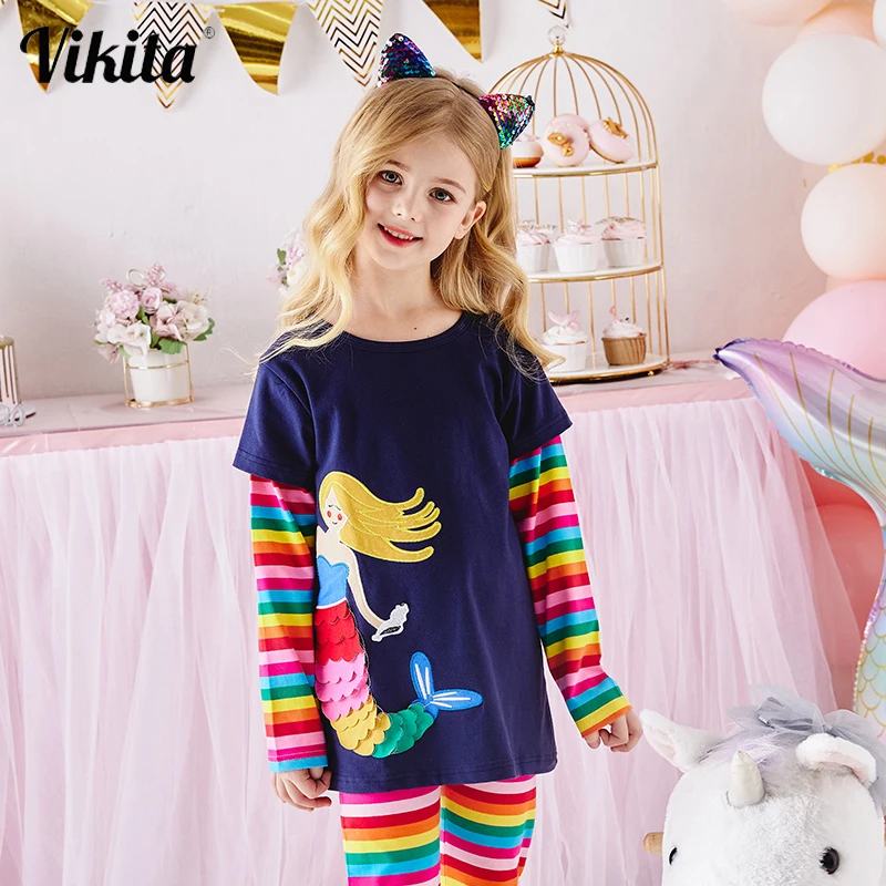 VIKITA/осенне зимняя хлопковая футболка для девочек Футболки с длинными рукавами и