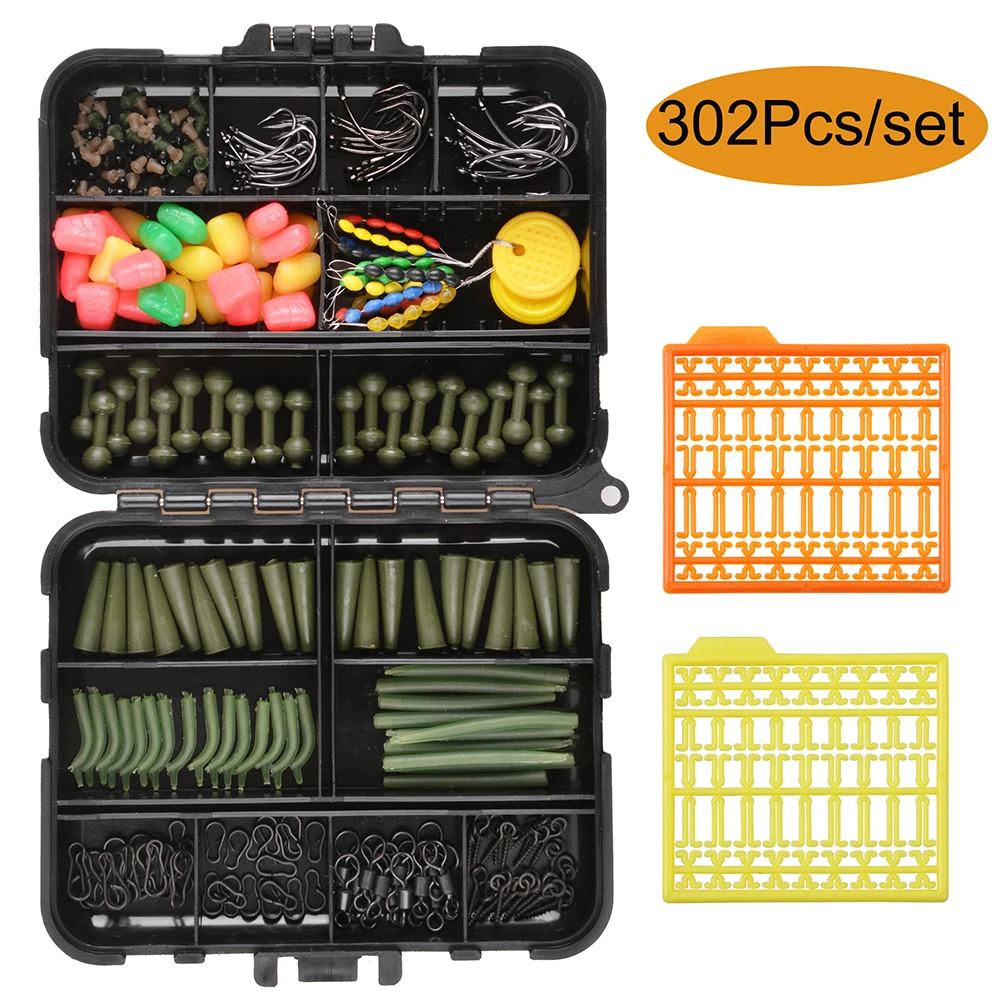 

302Pcs/box Carp Fishing accessories Terminal Tackle kit with Rubber tail Matt Rolling swivel quick link for carp rig fishing