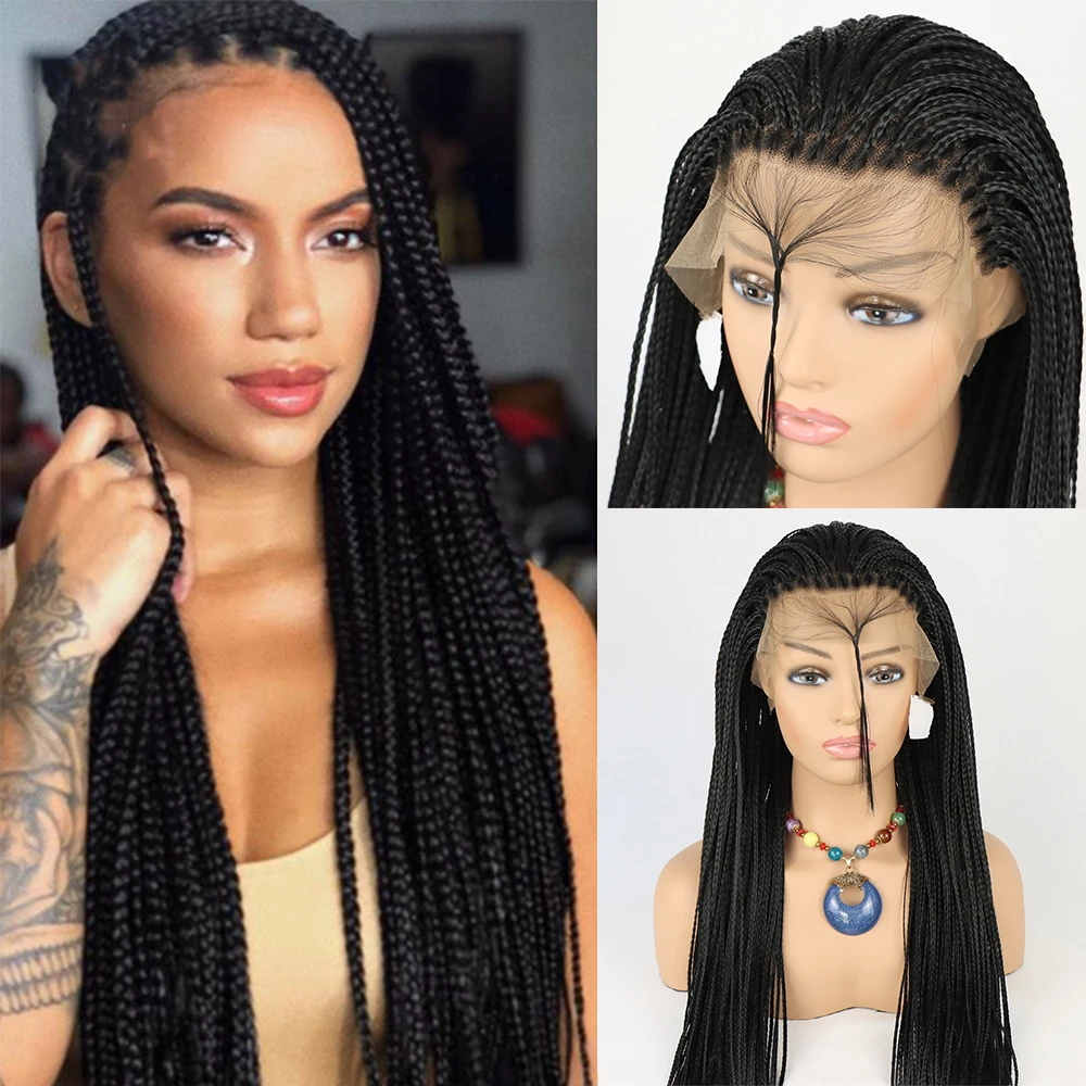Synthetic Braided Lace Front Wigs Long Straight Hair Box Crochet Braids Wigs African Braiding Hair For Black Women Daily Wear
