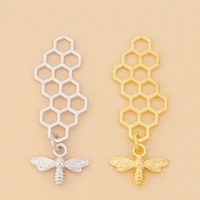 50pcslot goldsilver color honeybee bee bumble honeycomb charms pendants for diy necklace earring jewelry making accessories
