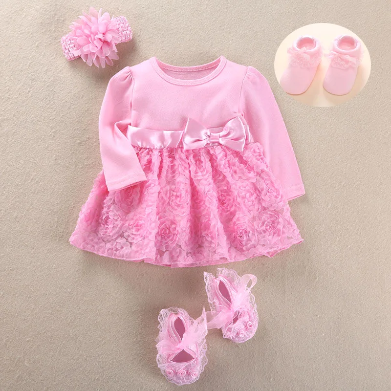 Newborn Baby Girl Dress Baby Dress Baby Clothes 0-3 Months Wedding Party Birthday Outfits 0-1 Years Dress Shoes Set Christening