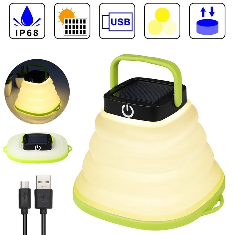 Портативный водонепроницаемый складной походный Солнечный фонарь светодиодный
