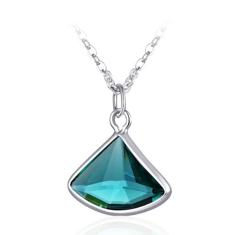 triangle MAIKALE 48 СМ Круглая/Треугольная Подвеска Серебряное ожерелье синие/зеленые Австрийские ожерелья с кристаллами подвески для женщин ювелирные изделия подарки для девочек - Окраска металла: triangle