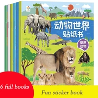 6 booksset animal world sticker book 2 6 years old childrens concentration paste painting early education educational toy book