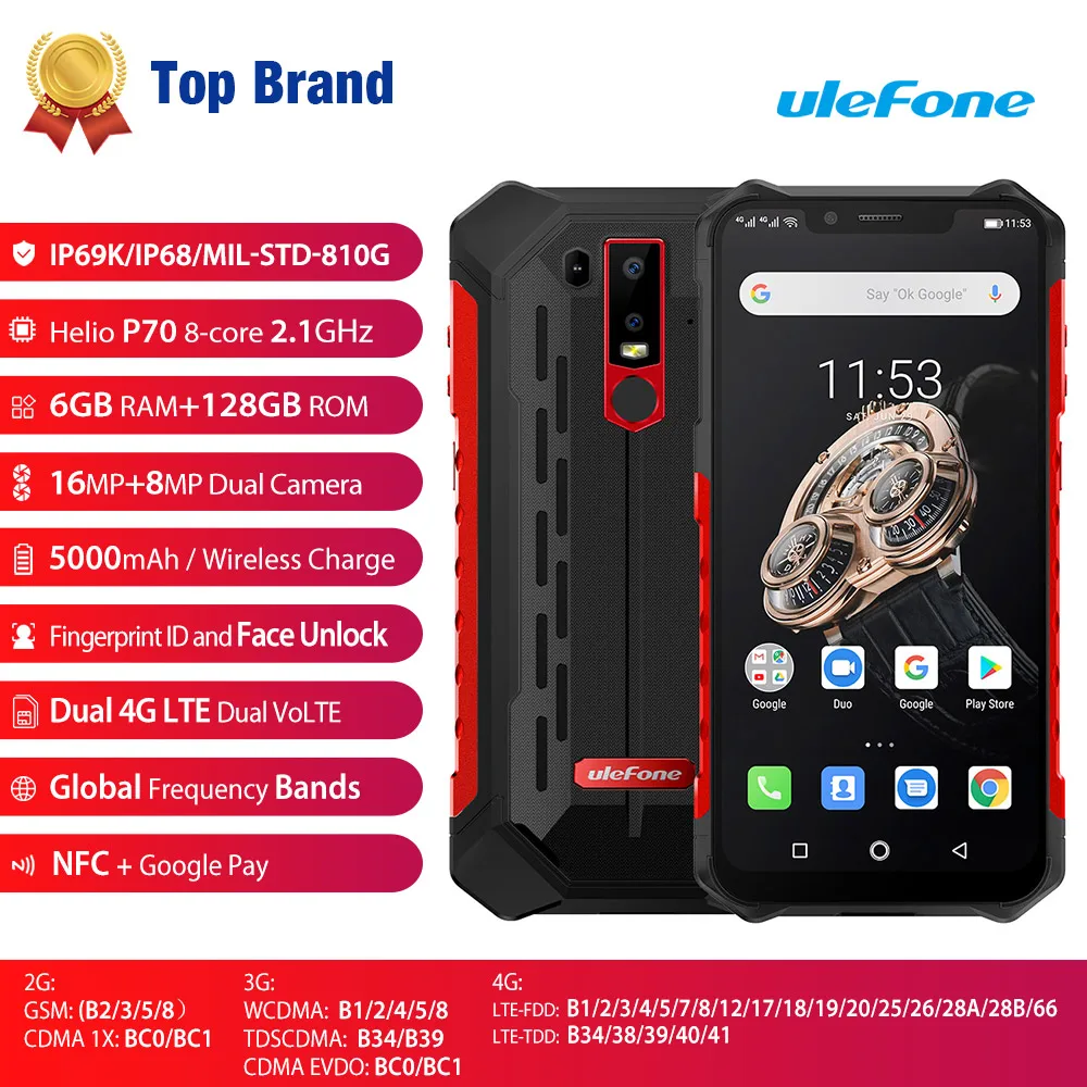 Ulefone Armor 6 телефон смартфон телефоны смартфоны Android 8.1 водонепроницаемый IP68 NFC 6GB+128GB