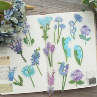14pcs glittering paper made blue hydrangea lily of the valley style sticker scrapbooking diy gift packing label decoration tag