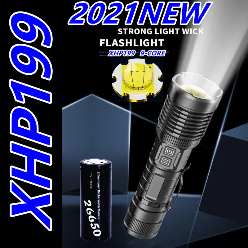 

New 900000LM XHP199 9Core LED Flashlight Usb Rechargeable Tactical Flashlight Zoom Torch XHP50 Flashlight Lantern by 26650/18650