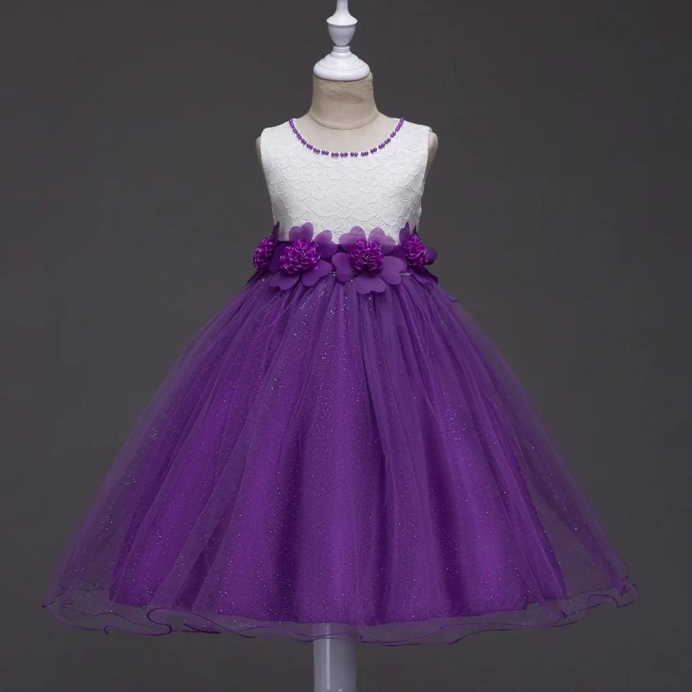 white and purple 10 лучших дизайнерских праздничных платьев, детские белые свадебные платья из тюля с бантом для девочек 2, 3, 4, 5, 6, 7, 8, 15 лет - Цвет: white and purple