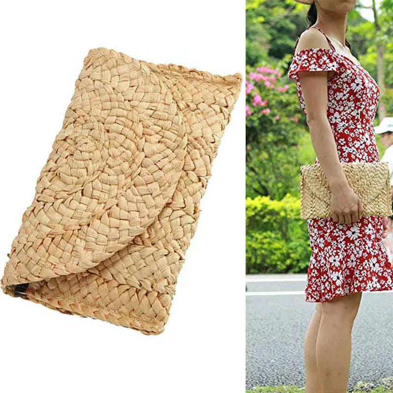 

Women Straw Handbag Summer Beach Purse Woven Straw Envelope Bags -OPK