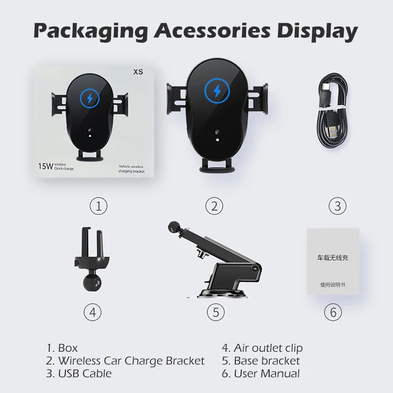 

2021 15W Wireless Car Charger Mount Auto-Clamping Qi Fast Charging Phone X Holder Air Vent Charge for iPhone Bracket