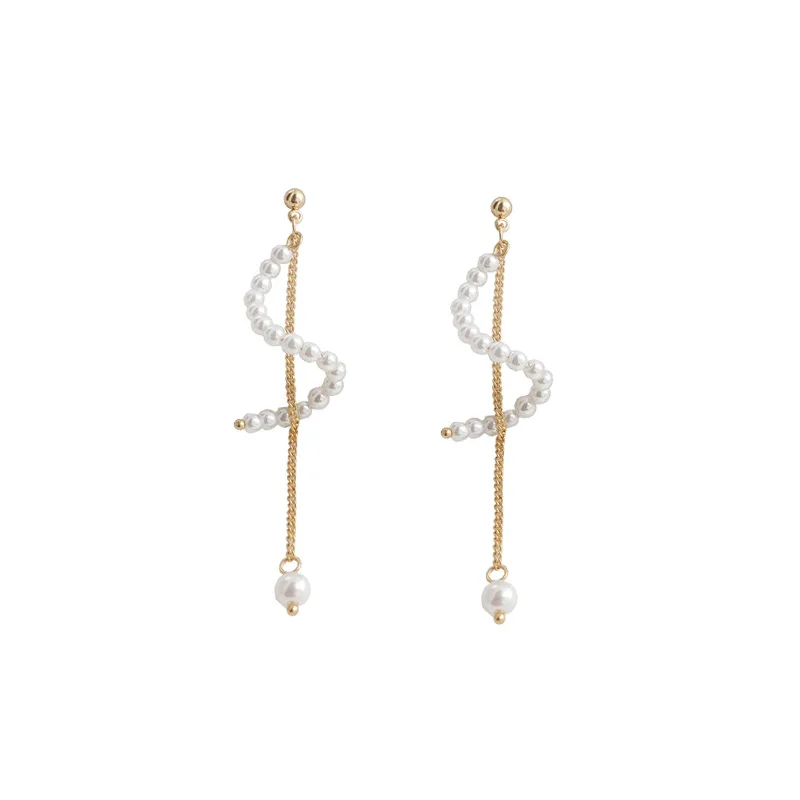 

Creative Spiral Pearl Chain Beautiful Long Tassel Vintage Dangle Earrings 2021 Trendy Drop Elegant Style