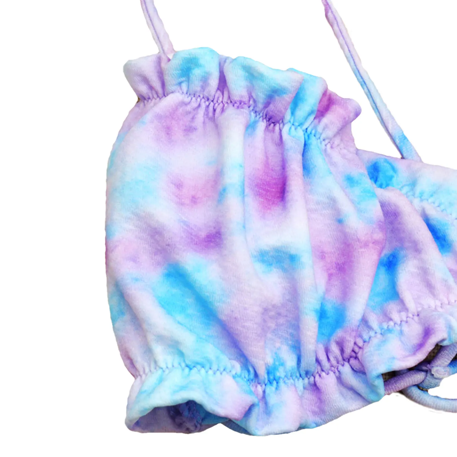 

Foohoostore Womens Sexy Two Piece Bikini Suits Fashion Tie-dye Ruffles Camisole Lace-up Mid-waist Thong Brazilian Swimsuit