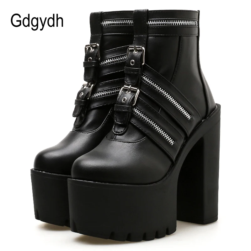 Женские ботильоны на очень высоком каблуке Gdgydh готическая Черная кожа молнии
