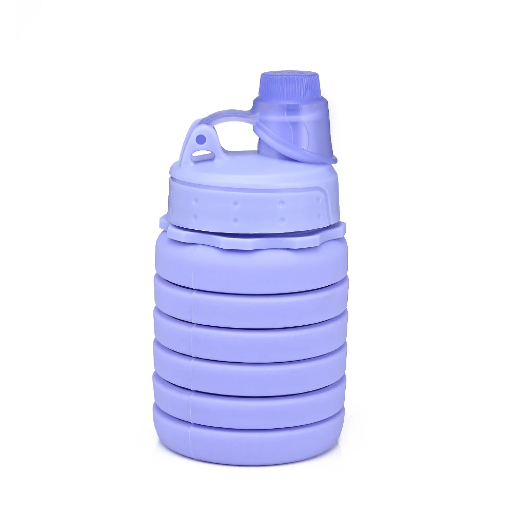 Purple 500 мл портативная силиконовая бутылка для воды, Выдвижная складная кофейная бутылка, для путешествий, для питья, складной спортивный чайник для напитков - Цвет: Purple
