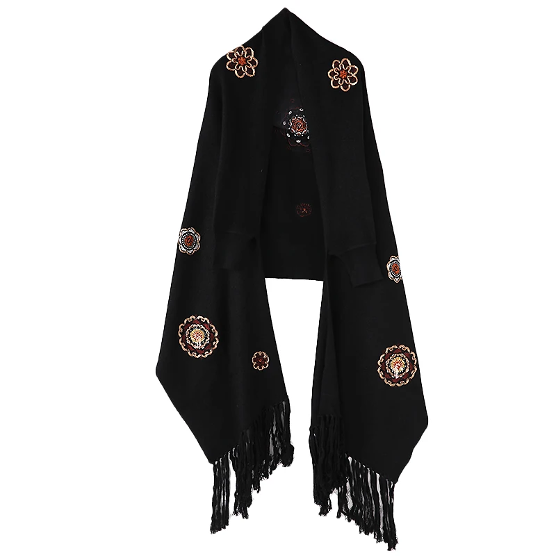 Женская Вязаная Шаль осенняя шаль в этническом стиле ретро с вышивкой и