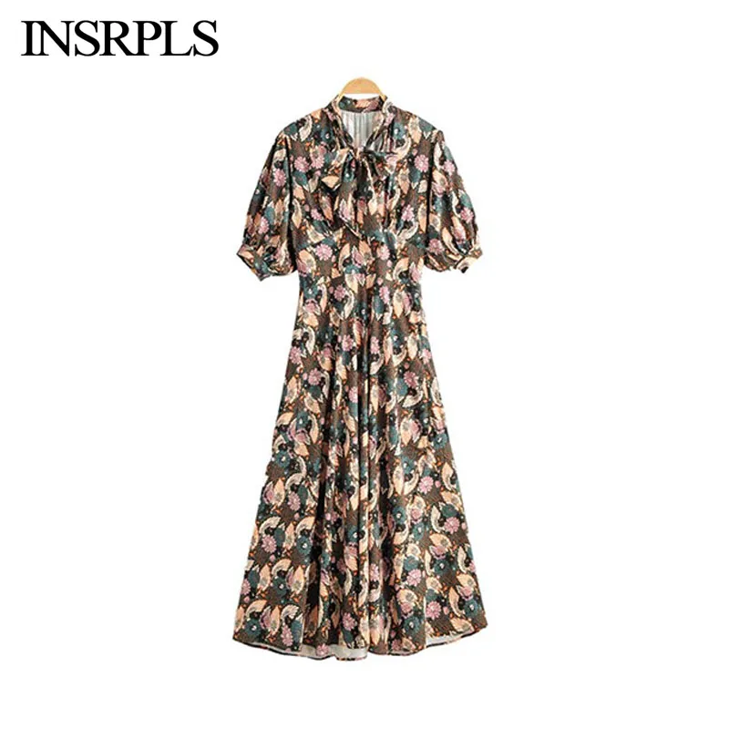 INSRPLS женское винтажное элегантное Плиссированное Макси платье с цветочным