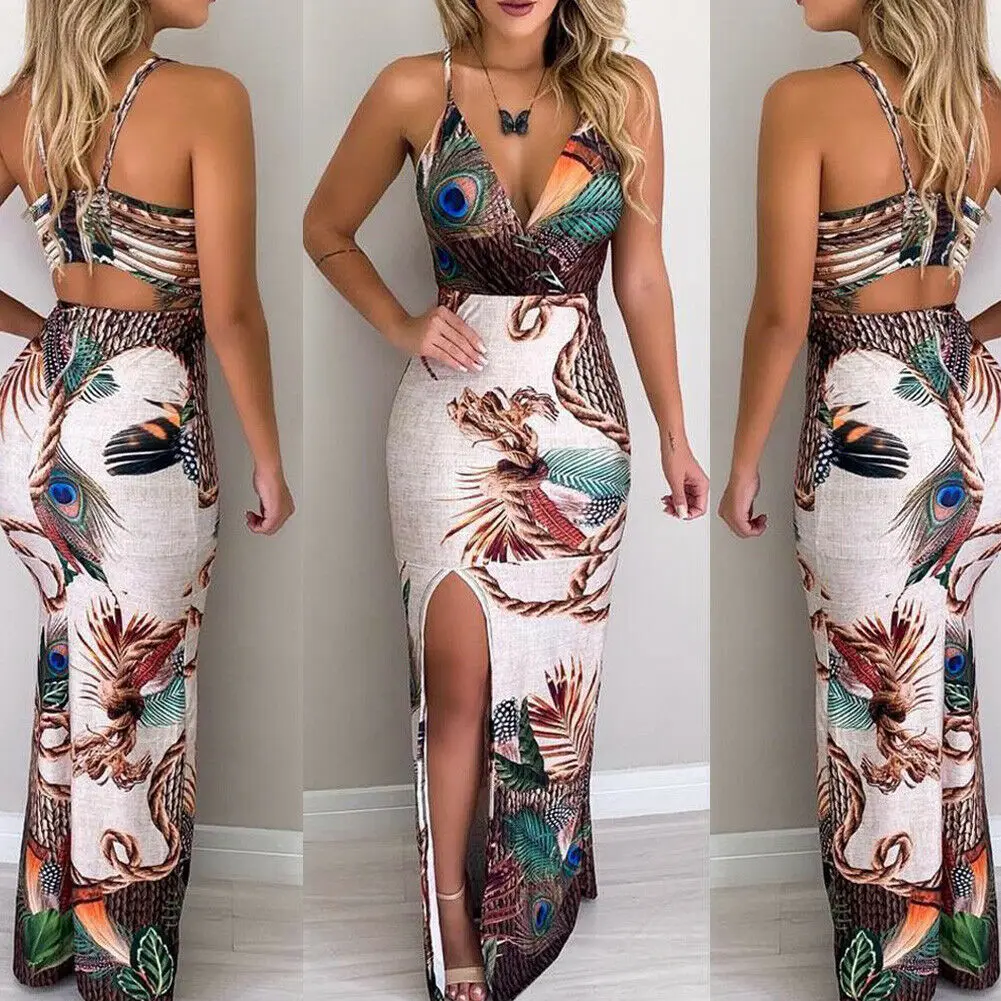 

boho floral vestido feminino sexy senhoras sem mangas bodycon baile de formatura festa a noite verao praia casual longo vestido