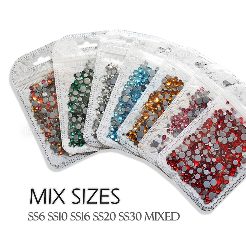 Смешанные размеры около 800 шт./упак. стразы горячей фиксации с плоской задней