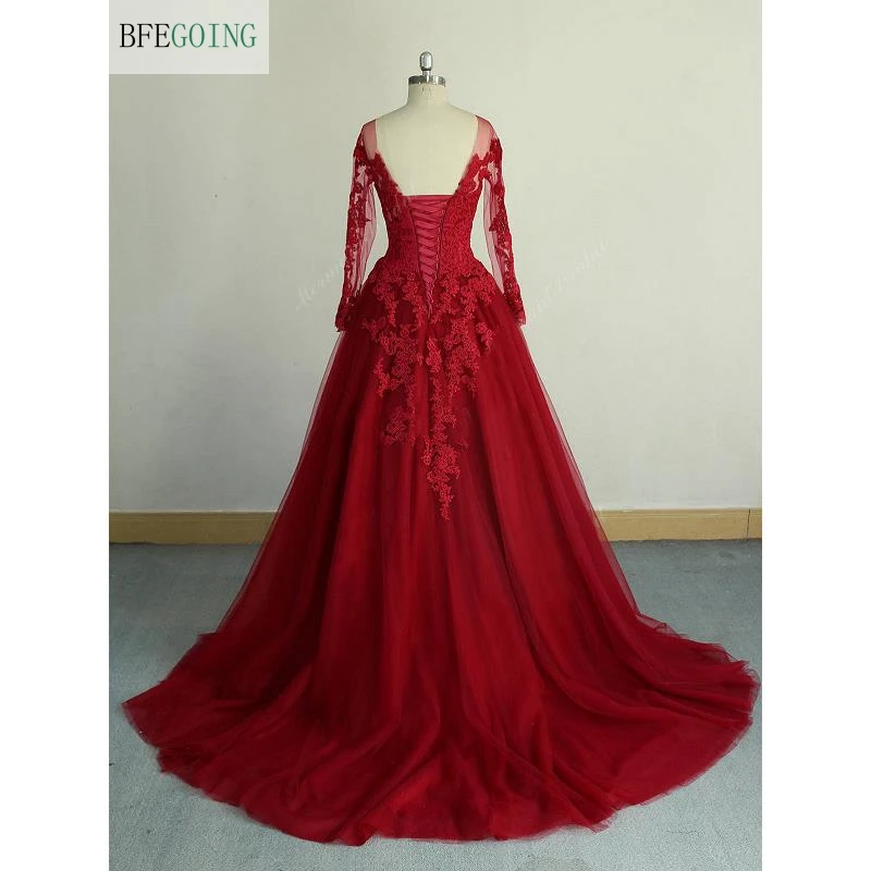 

Lace Tulle Scoop Long Sleeveless Floor-Length A-line Wedding dress Bridal gown Court Train Custom made