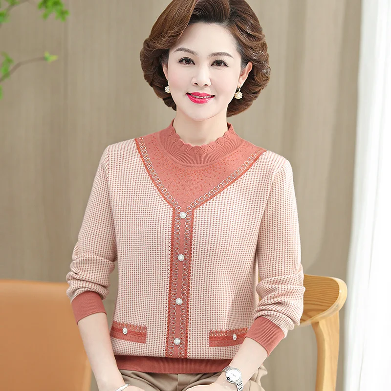 

Женский вязаный пуловер с длинным рукавом, свободный свитер для женщин среднего и пожилого возраста, Осень-зима 2021