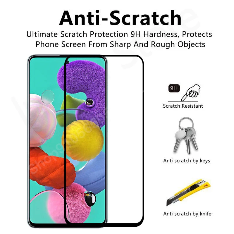 2 шт закаленное стекло для samsung A51 A71 A81 A91 защитный экран galaxy черный полное покрытие