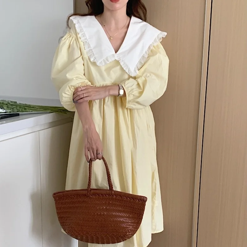 Детское платье с воротником и длинным рукавом новинка 2021 облегающая юбка средней