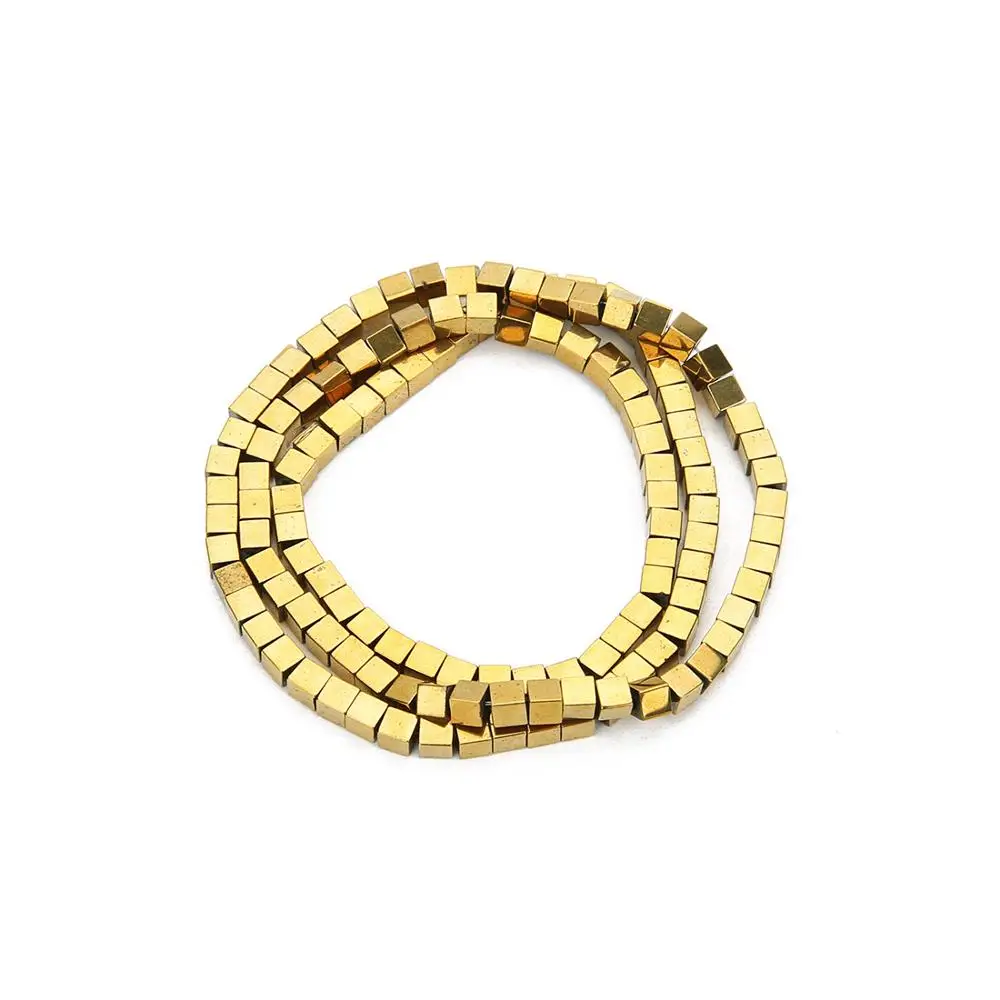 2/3/4mm Gold/Silver Color Plating Coated Natural Stone Hematite Cube Square Loose Spacer Beads For Diy Jewelry Marking 15"