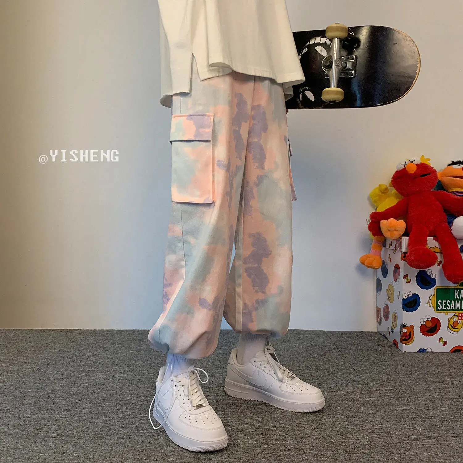 

Winter men's thick casual pants ins trend drawstring overalls male students handsome loose nine-point y2k ropa hombre sweatpants