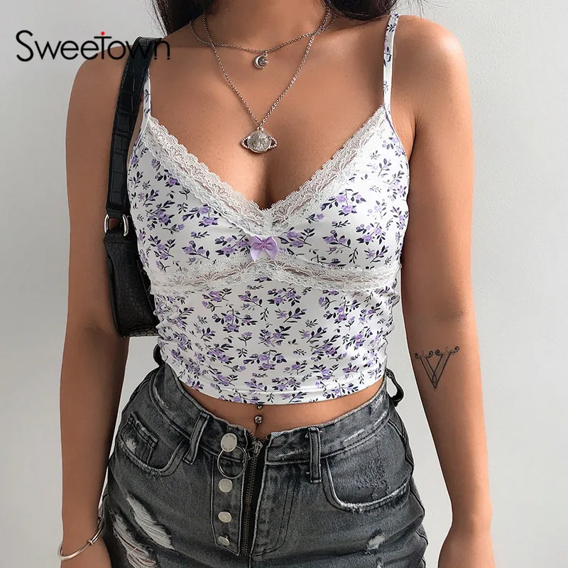 Женский летний топ без рукавов Sweet own Кружевной укороченный с маленькими цветами