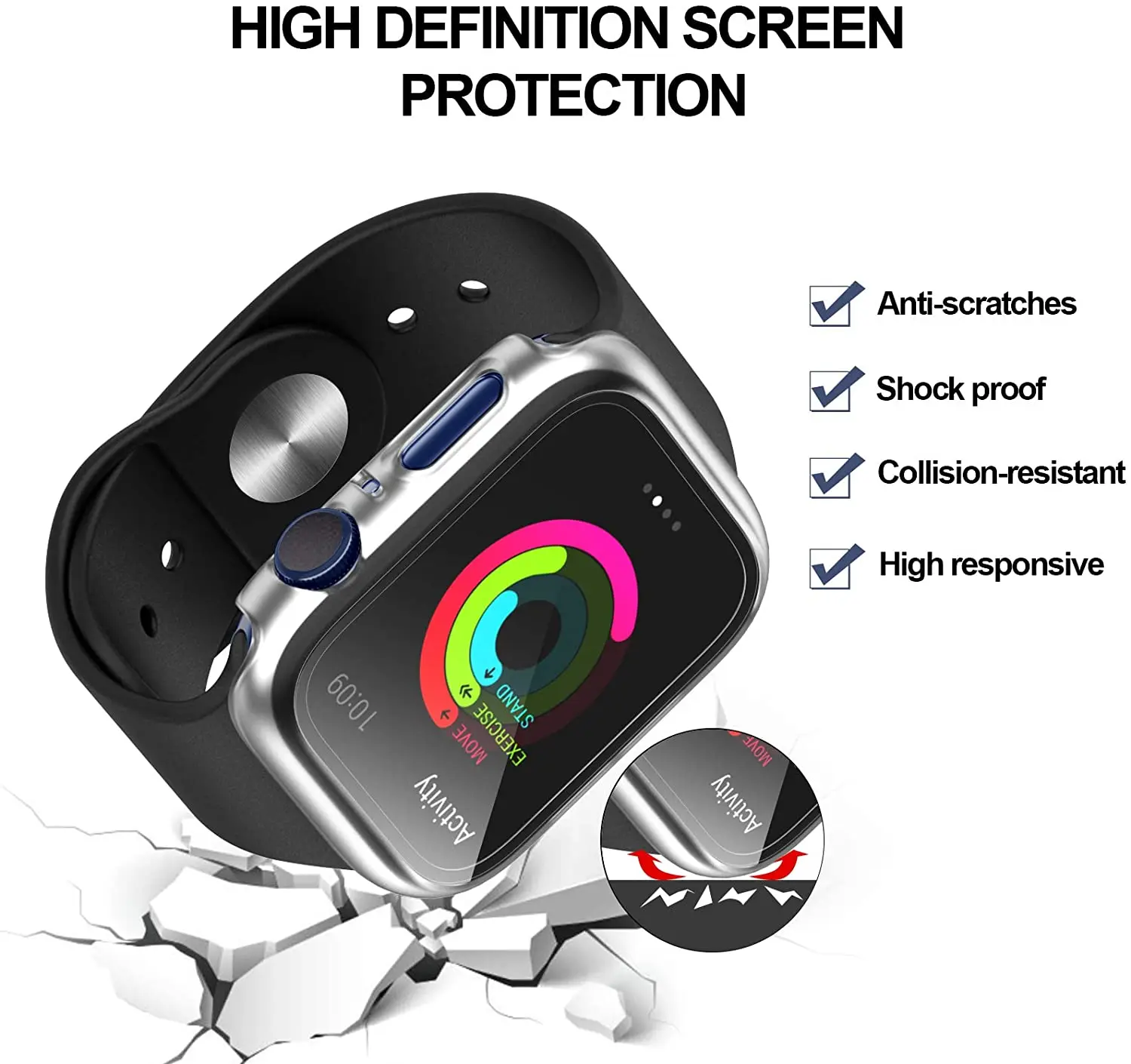 Glass+Case for Apple Watch 45mm 41mm 44mm 40mm 42mm 38mm Screen Protector, Hard PC Cover Protective for iwatch SE 8 7 6 5 4 3 21