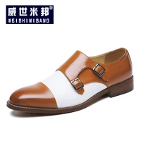 fashion pointed toe mixed color mens oxfords classical black and white buckle elegant office shoes man