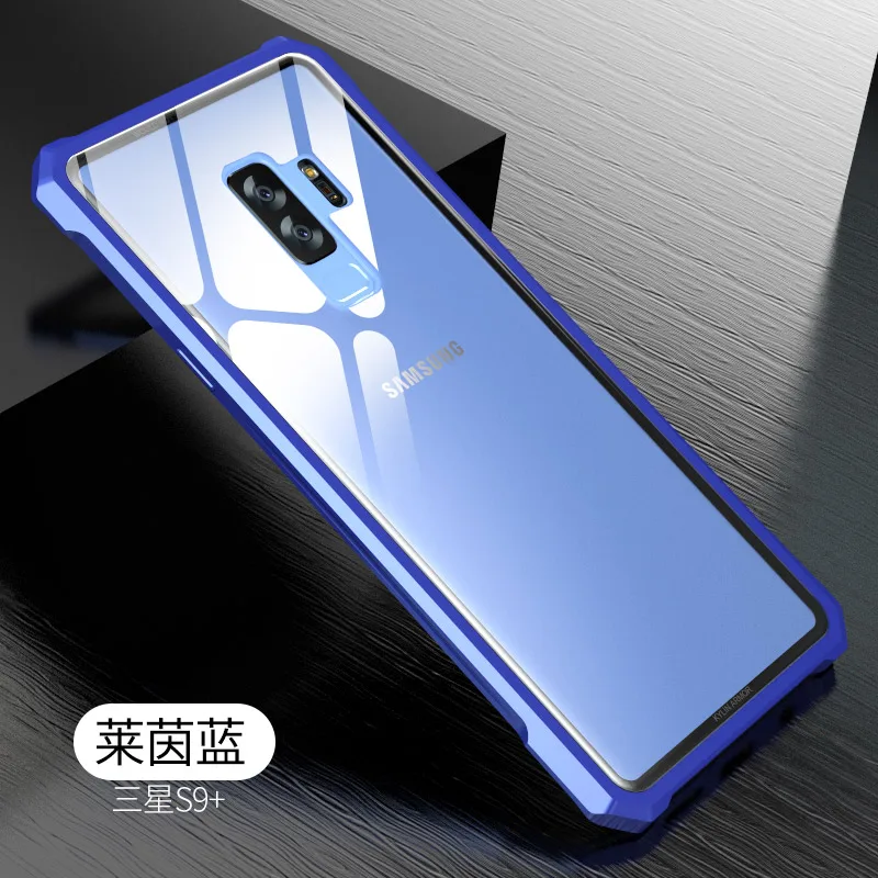 Роскошный чехол для samsung Galaxy S7 Edge S8 S9 Plus, алюминиевая металлическая рамка, бампер и прозрачная задняя крышка из закаленного стекла