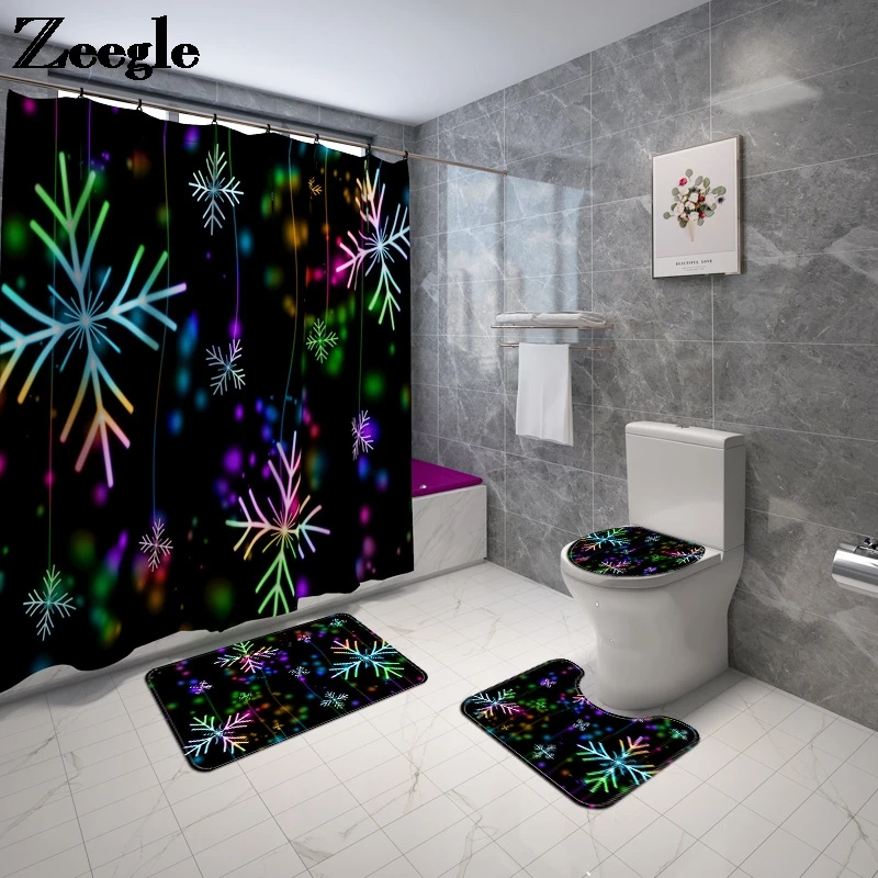 

Colorful Simple Style Bathroom Bath Mat and Shower Curtain Set Geometric Pattern Toilet Floor Mat Bathroom Non-Slip Bath Rug Set