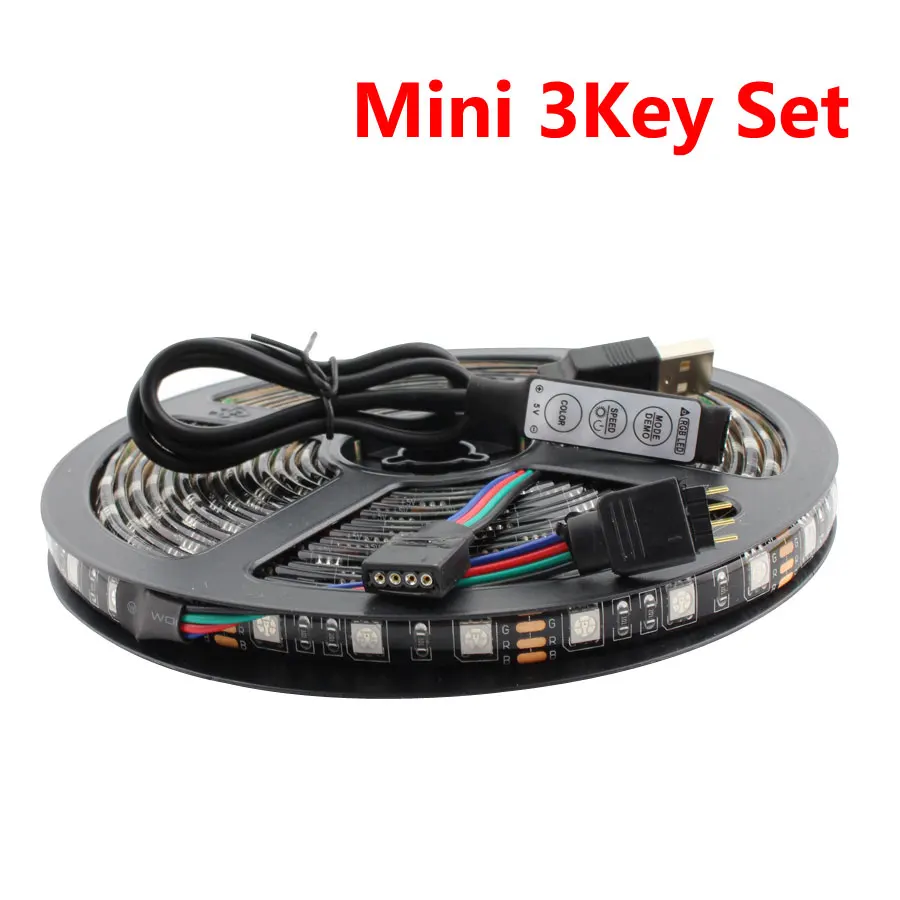 Mini 3Key Set Светодиодная лента светильник USB 5 В светодиодный светильник 60 Светодиодный s 5 в Fita подсветка светодиодная лента USB SMD 5050 RGB Гибкая светодиодная лента нет ленты Tira USB - Испускаемый цвет: Mini 3Key Set