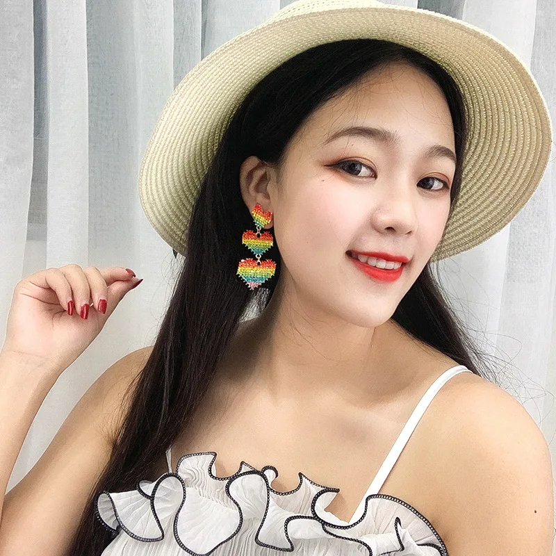 

DREJEW Rainbow Heart Star Triangle Statement Dangle Earrings Christmas Alloy Drop Earrings for Women Wedding Fashion Jewelry 251