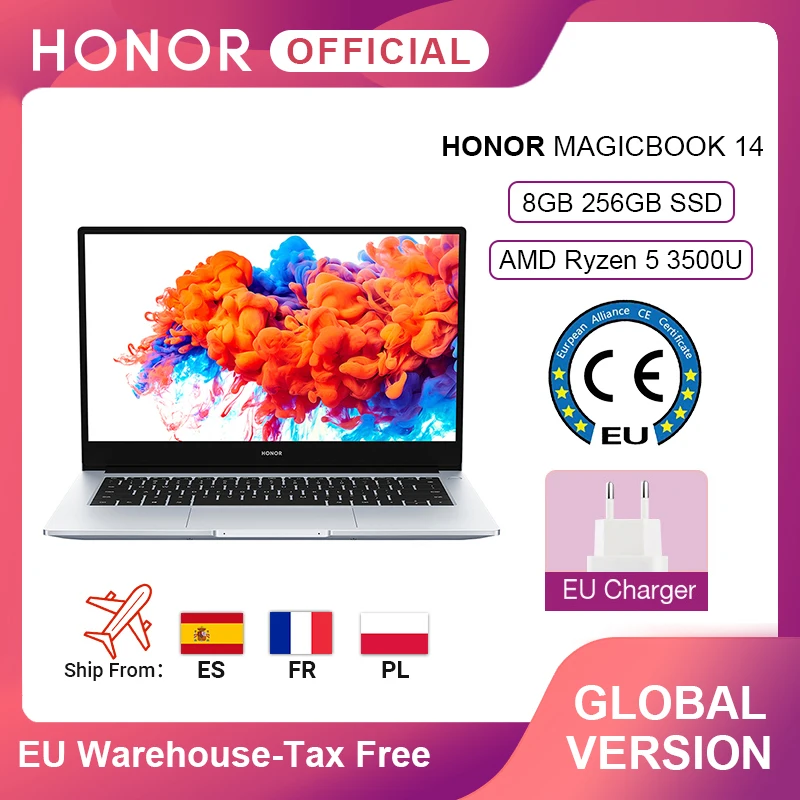 Глобальная версия Honor MagicBook 14 ноутбук 0 ''FHD AMD Ryzen 5 3500U 8 Гб 256 ГБ SSD 65 Вт быстрое