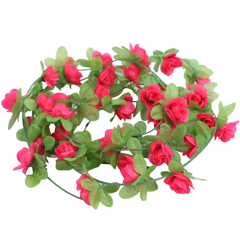 

Winter Decor Artificial Rose Flower Vine Artificial Flower Vine Stripes Green Leafy Plant Flower Cane Home Decoration Hanging
