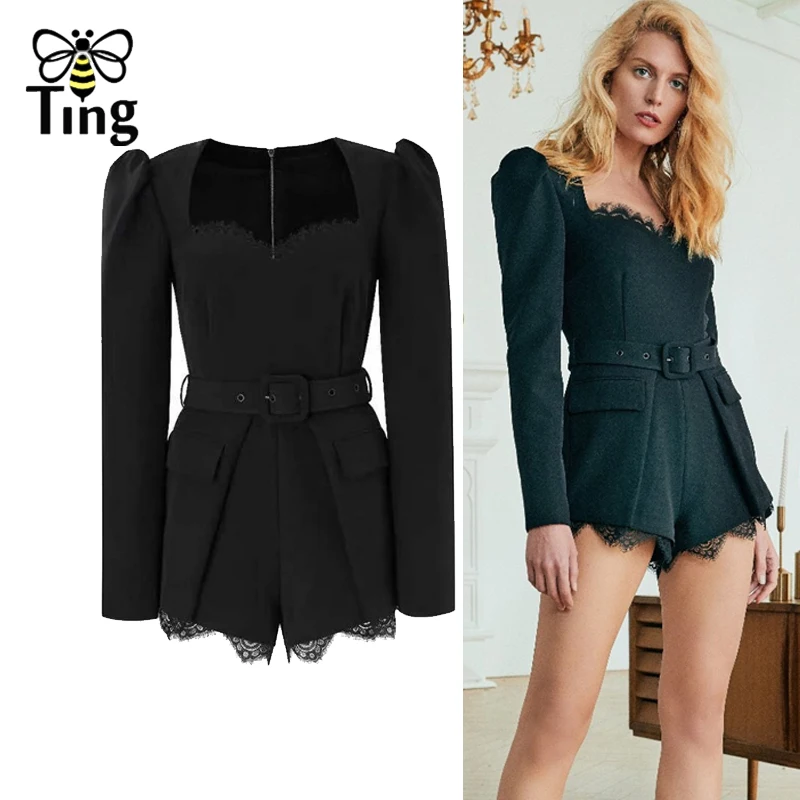 Женские дизайнерские комбинезоны Tingfly уличные повседневные Черные с вырезом