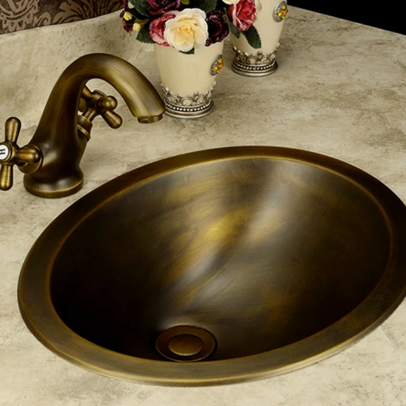 Старинная бронзовая овальная раковина в стиле ретро из матовой латуни