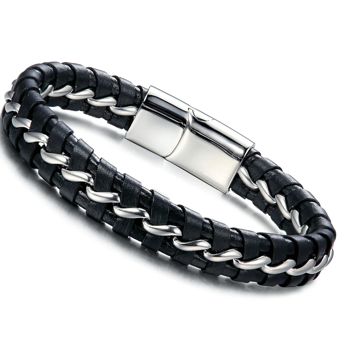 

Business Men's Custom Name Men Charm Bracelet Stainless Steel Leather Fashion Women Cuban Bracelet Adjustable Length Boy Gift