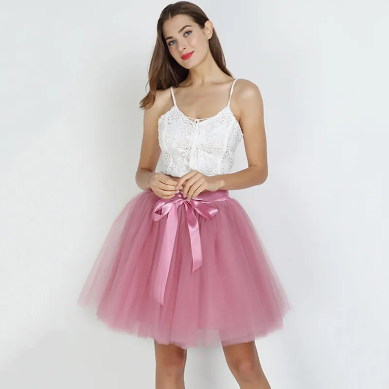 7Layered 50cm Tulle Skirts Womens 26 Colors Adult Tulle Skirt Elastic High Waist Pleated Midi Skirt Fashion Wedding Jupe