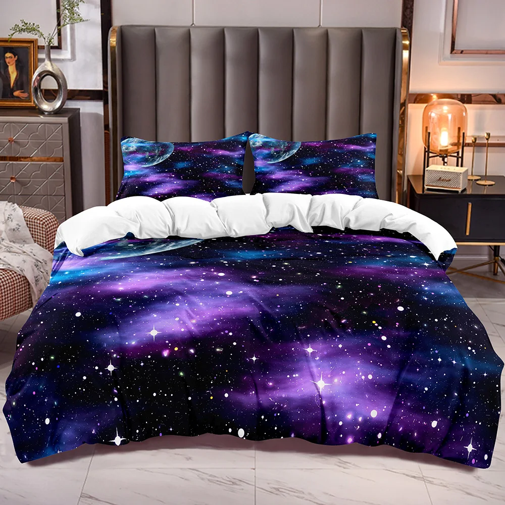 

Одеяло с фиолетовым принтом Галактики, пододеяльник с вселенной, тема звездное пространство, застежка-молния, угловые Галстуки