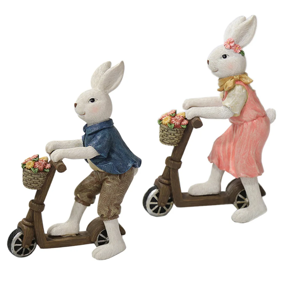 

1 pair of Home Easter Ornament Resin Rabbit Decoration Scene Decoration