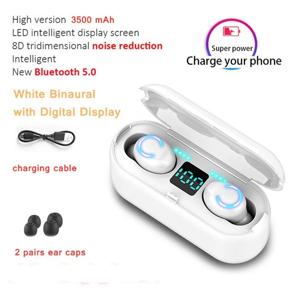 K9-1 LED White K9 PK S11 наушники 3500 мАч Внешний аккумулятор Bluetooth 5,0 Беспроводная TWS Спортивная гарнитура музыкальные наушники для iPhone iPad Xiaomi HUAWEI htc - Цвет: K9-1 LED White